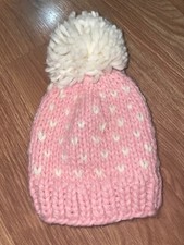 Babaluno Baby Girl 0-12 Months Pink/White Winter Bobble Hat EX COND 