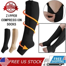 Zipper Compression Socks Open Toe 20-30mmHg Support Stocking Leg Calf Stockings