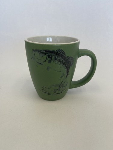 Gander Al Agnew Big MouthBass Green Matte Ceramic Fishing Mug Cabin Camp Decor