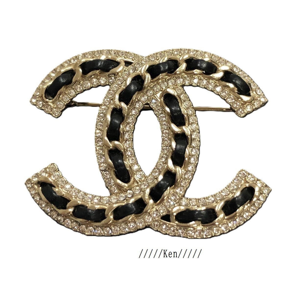 CHANEL Brooch Pin AUTH Coco CC Mark Gold Black Leather B21K CHANEL Brooch Pin AUTH Coco CC Mark Gold Black Leather B21K