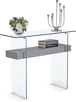 #ad Ivinta Narrow Glass Console Table with Storage Shelf Entryway Sofa Table $169.99
