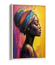 AFRICAN WOMAN YELLOW PAINTING -FLOAT EFFECT FRAMED CANVAS WALL ART PRINT