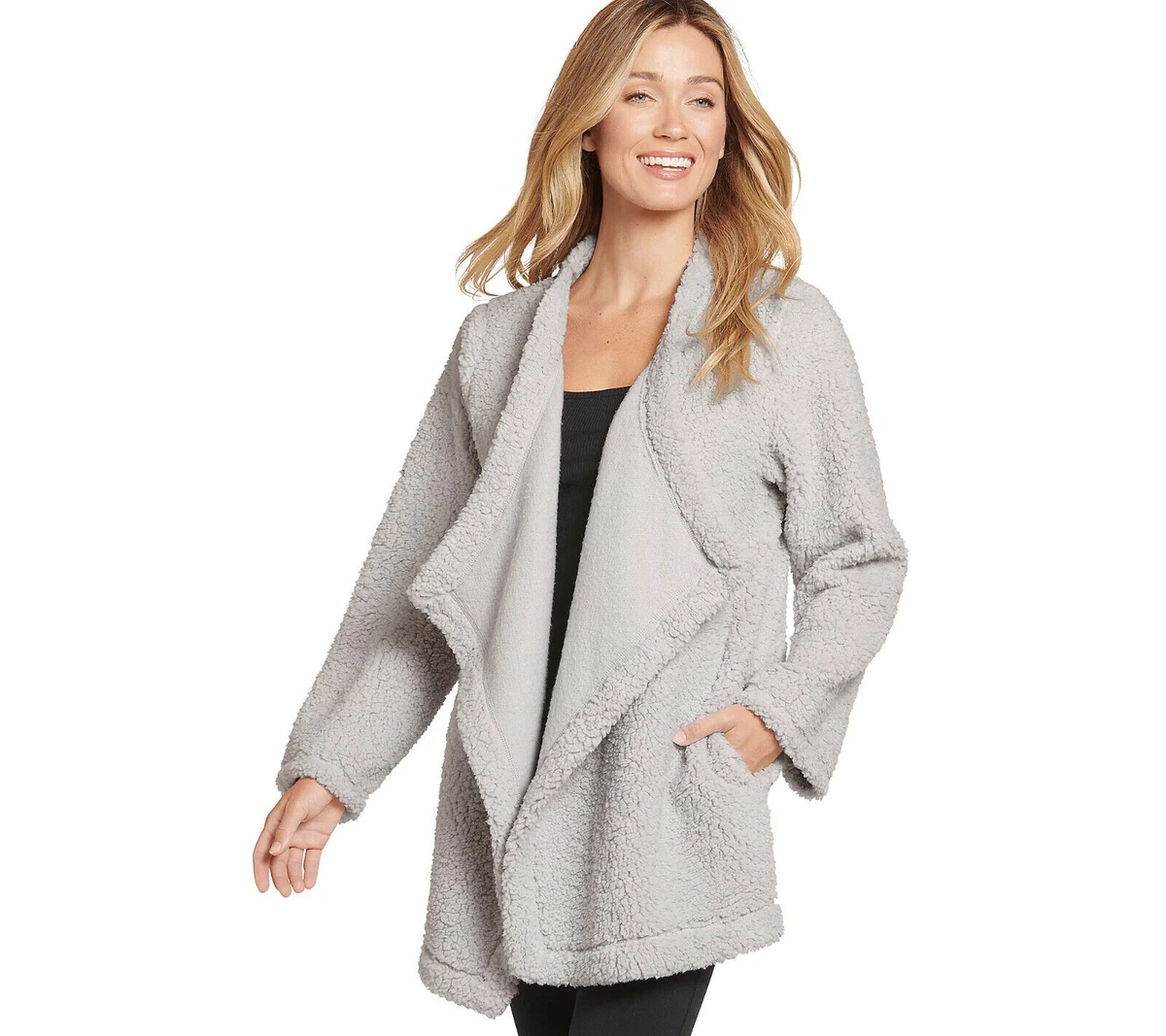Jockey Sherpa Cardigan Sweater Mid Grey S M New