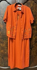 Vtg Y2K Carolina Colours Sheath Dress 2 Pc Sz 16W/Jacket Orange Linen Blend