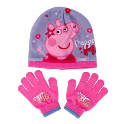Peppa Wutz Mütze & Handschuhe Set Kinder - Strickmütze Mit Bommel Winter Set