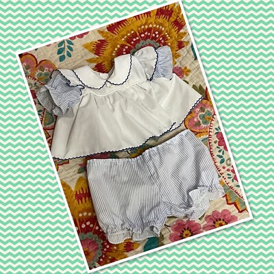 Vintage Cabbage Patch Kinder Mädchen Puppe blau gestreift Trägerkleid Unterhose