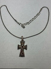 Brighton Crystal Trust Your Journey amber jeweled trust cross necklace