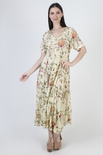 Vtg 90s Lace Grunge Dress Sundress Cream Floral Gypsy Festival Sheer Sundress - Picture 4 of 7