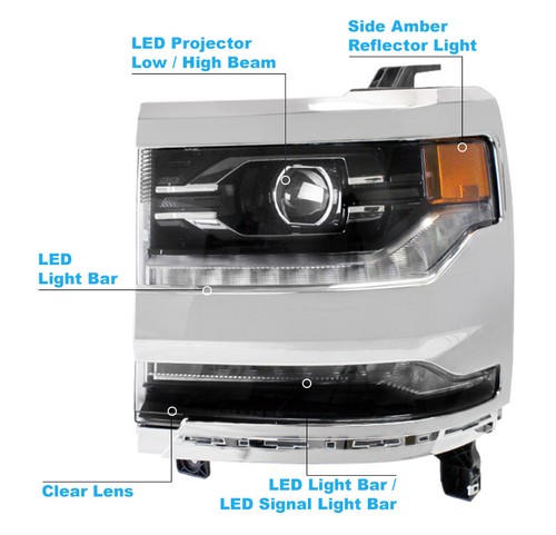 For 16 17 18 Chevy Silverado 1500 Full LED Projector Headlights Headlamps Chrome - 第 3/12 張圖片