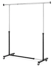 Rolling Expandable Garment Rack, Metal, Black and Chrome