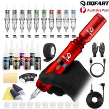 DQFART Tattoo Machine Kit Wireless Pen Gun Power Supply Needle Color Ink LED AU