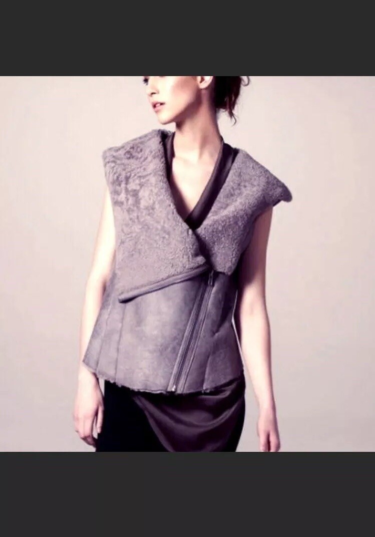 Helmut Lang Weathered Vest Hoodie Small Grey Leather Helmut Lang Weathered Vest Hoodie Small Grey Leather