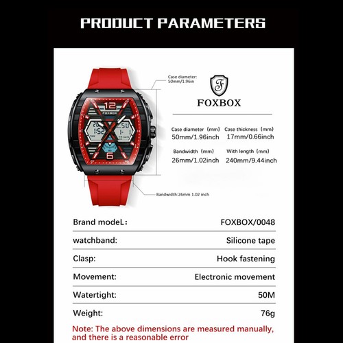 LIGE FOXBOX Herrenuhr Digital Analog Leuchtend Wasserdicht Sport Armbanduhr Geschenk - Bild 10 von 16