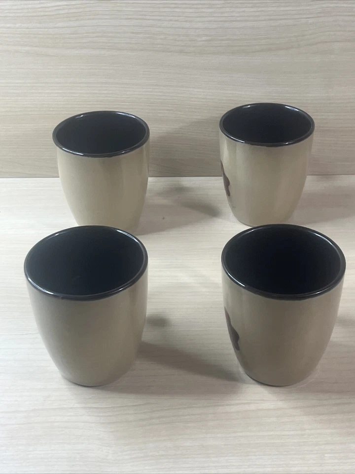 4 Pfaltzgraff ASTER Red Flower Beige Brown Stoneware 4" Coffee Cup Mugs - Image 4 of 4