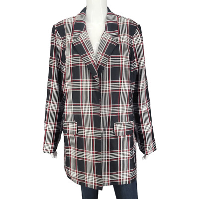 Du Jour Buttoned Blazer X-Large Size Black Plaid Print Modern Jacket w Pockets