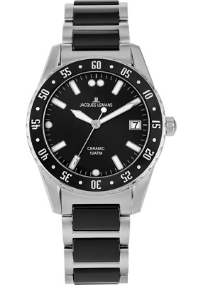 Jacques Lemans Damen Armbanduhr Edelstahl/Keramik Uhr Modell 42-12A Schwarz