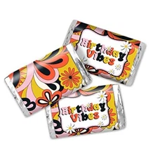 Groovy Birthday Vibes Themed Birthday Party Mini Chocolate Candy Bar Sticker ...