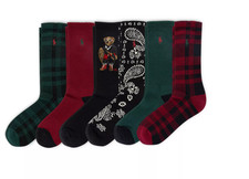 Polo Ralph Lauren Men s 6 Pack Holiday Bear Crew Socks NWT