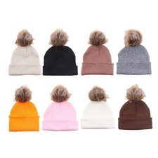 Baby Beanies Hat Knitted Winter Warm Hat Wool Caps Crochet Hat with Pompoms