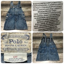 Polo Ralph Lauren Denim Overall Dress Girls 4T Jean Paint Splatter Jumper