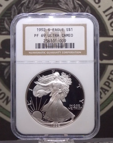 1992 "S" PROOF American *SILVER* Eagle $1 NGC PF69 Ultra Cameo #009 ECC&C, Inc.
