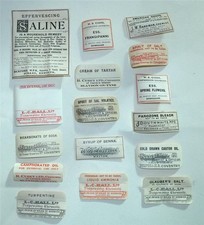 15 Antique Chemist Labels Pharmacy Labels c 1910    82