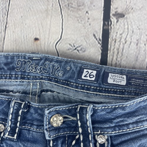 Miss Me Jeans Women 26 (26x33) Boot Cut Rhinestones Flap Pockets Stretch - Picture 7 of 12