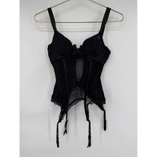 Victoria's Secret Black Mesh Very Sexy Bustier Corset Garter Lingerie Teddy S