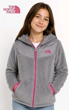 The North Face Girls Fleece Jacket XL 18 Gray Pink Hooded Full Zip Coat Youth