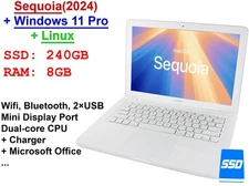 Macbook 13.3 inch 8GB 240GB SSD Apple Sequoia Windows 11 Pro Linux Office