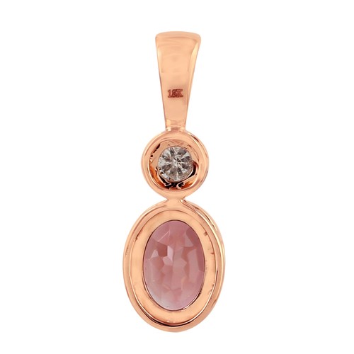 Tourmaline Diamond Pendant 18k Rose Gold Oval Gemstone Fine Jewelry for Women - Picture 2 of 7