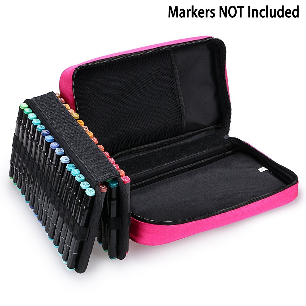 BTSKY Art Marker Carrying Case Lipstick Organizer-60 Slots Canvas Zippered Ma...