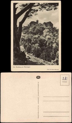 Postcard Eisenach view through the forest to Wartburg 1940