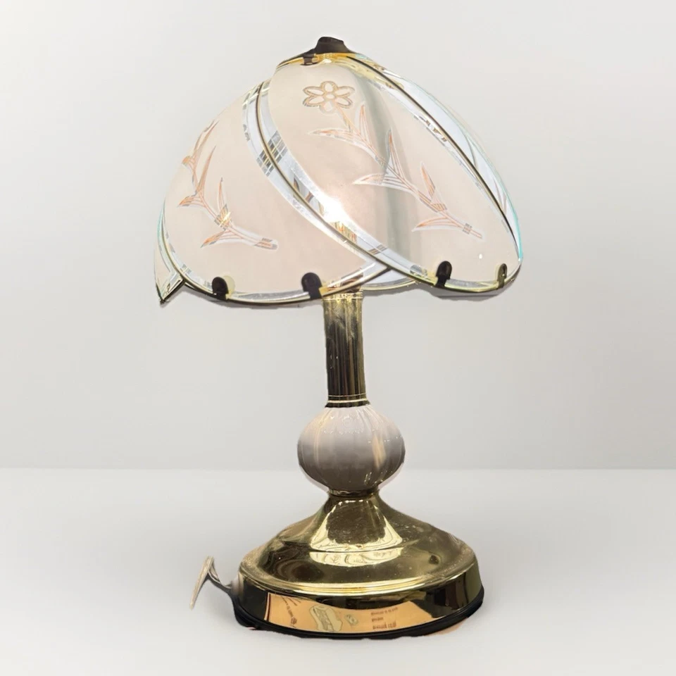 Touch Lamp Etched Glass Floral Brass Finish Vintage Antique Works Great Tested - Image 2 of 2