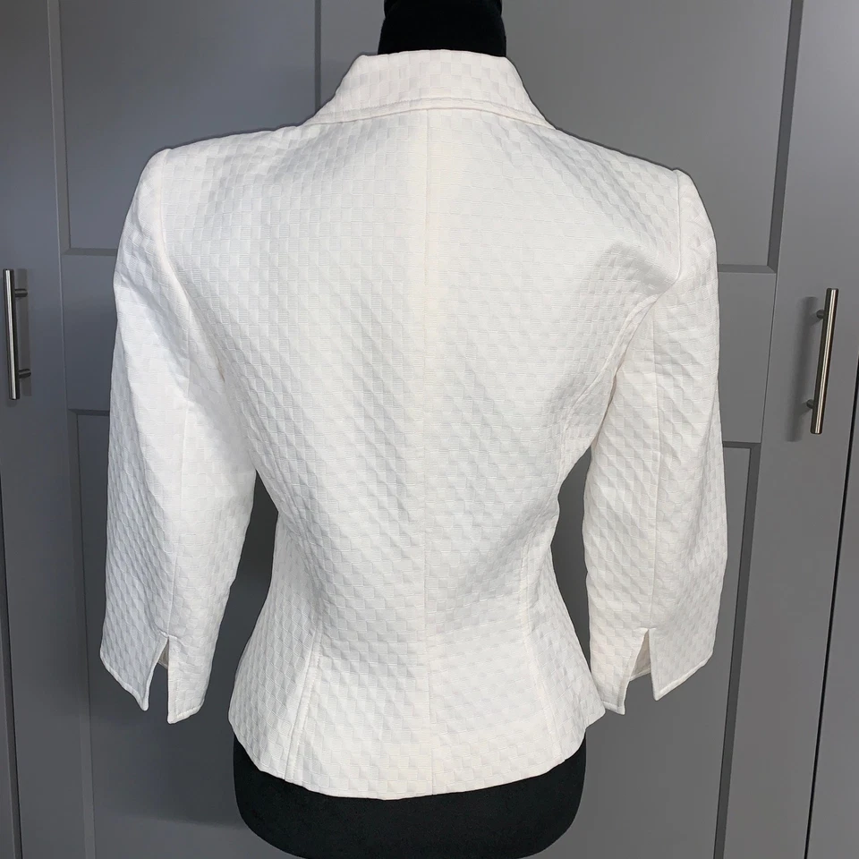 Maggy L белый текстурированный блейзер куртка 3/4 рукав официальный бизнес на пуговицах размер 4 - Изображение 2 из 4