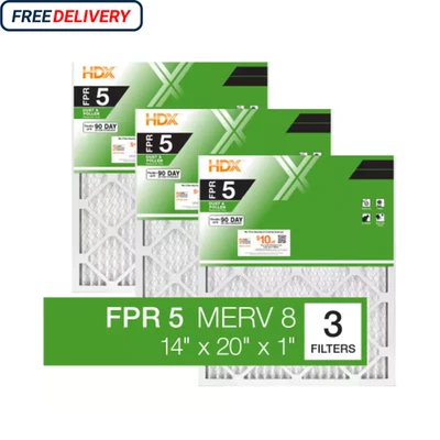 HDX 14 x 20 x 1 Standard Pleated Air Filter FPR 5, 3-Pack, Air Filters Replacement