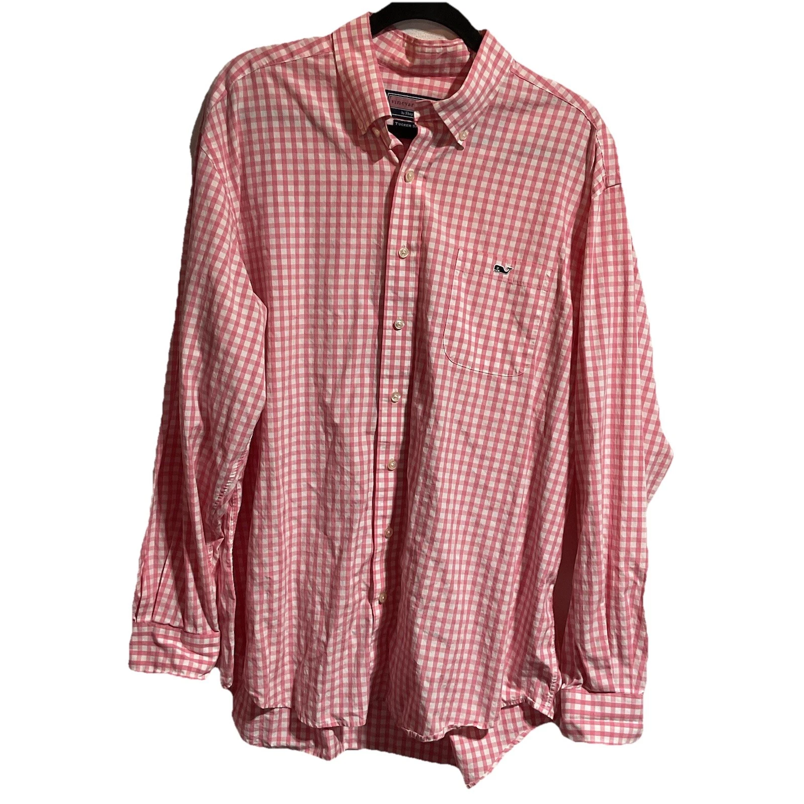 Vineyard Vines Shirt Mens Size XL Pink Checkered Gingham Tucker Coastal Preppy