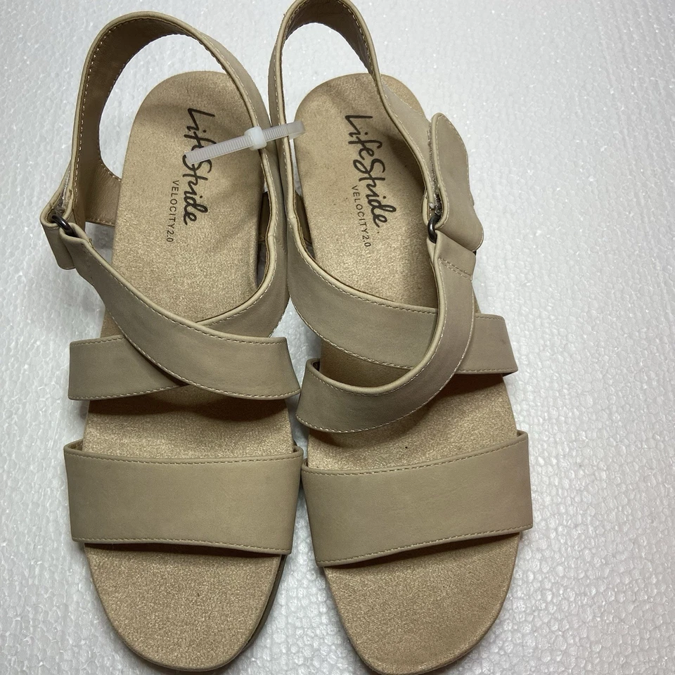 Life Stride Soft System FLEX Beige Wedge Strappy Sandals Women’s Comfort Shoe 10 - Image 3 of 4