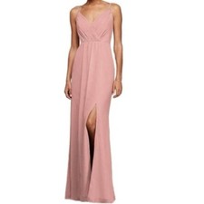 NWT Davids Bridal Maxi Bridesmaid Prom Dress Rhinestone Straps Ballet Pink - 0