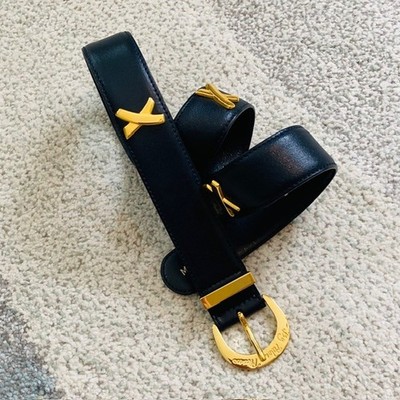Paloma Picasso Vintage Womens Medium 75 Made in Italy Black Gold Leather Belt