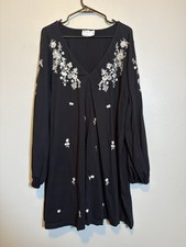 ASOS Design Curve Black Embroidered Boho Tunic Dress US 22 Gothic Witchy Romance