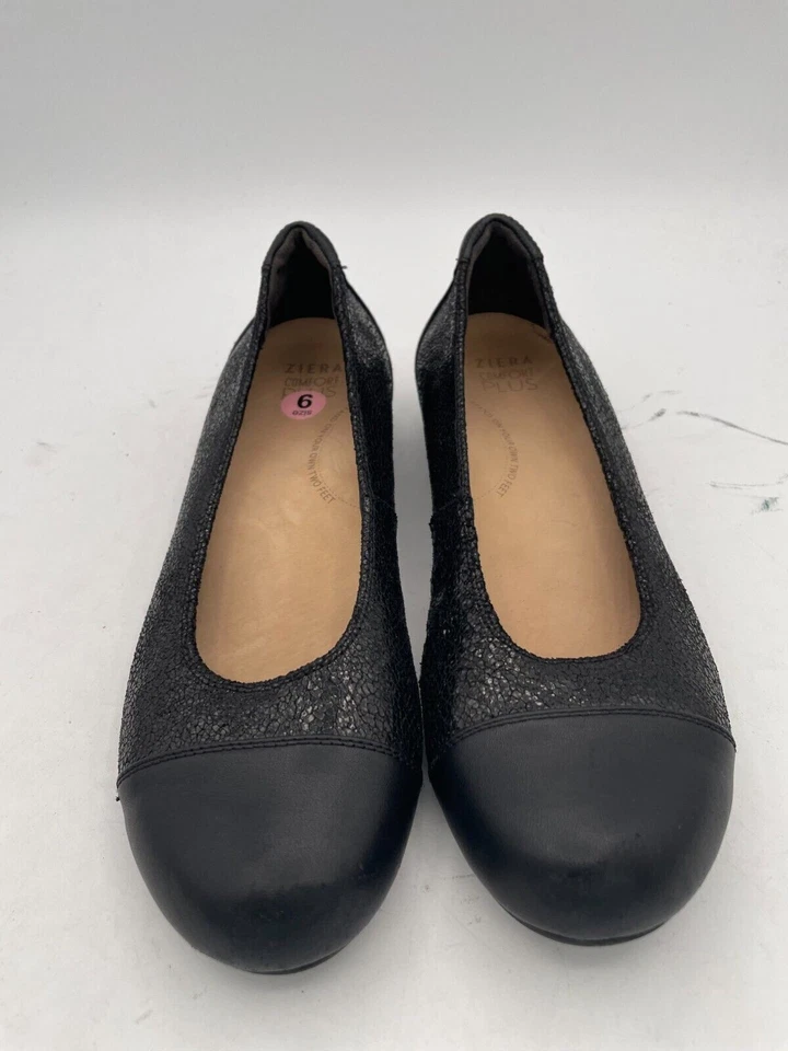 Ziera Comfort Plus Ballet Flats Women's Sz 9 Black Leather Round Toe Slip-On - Image 2 of 4