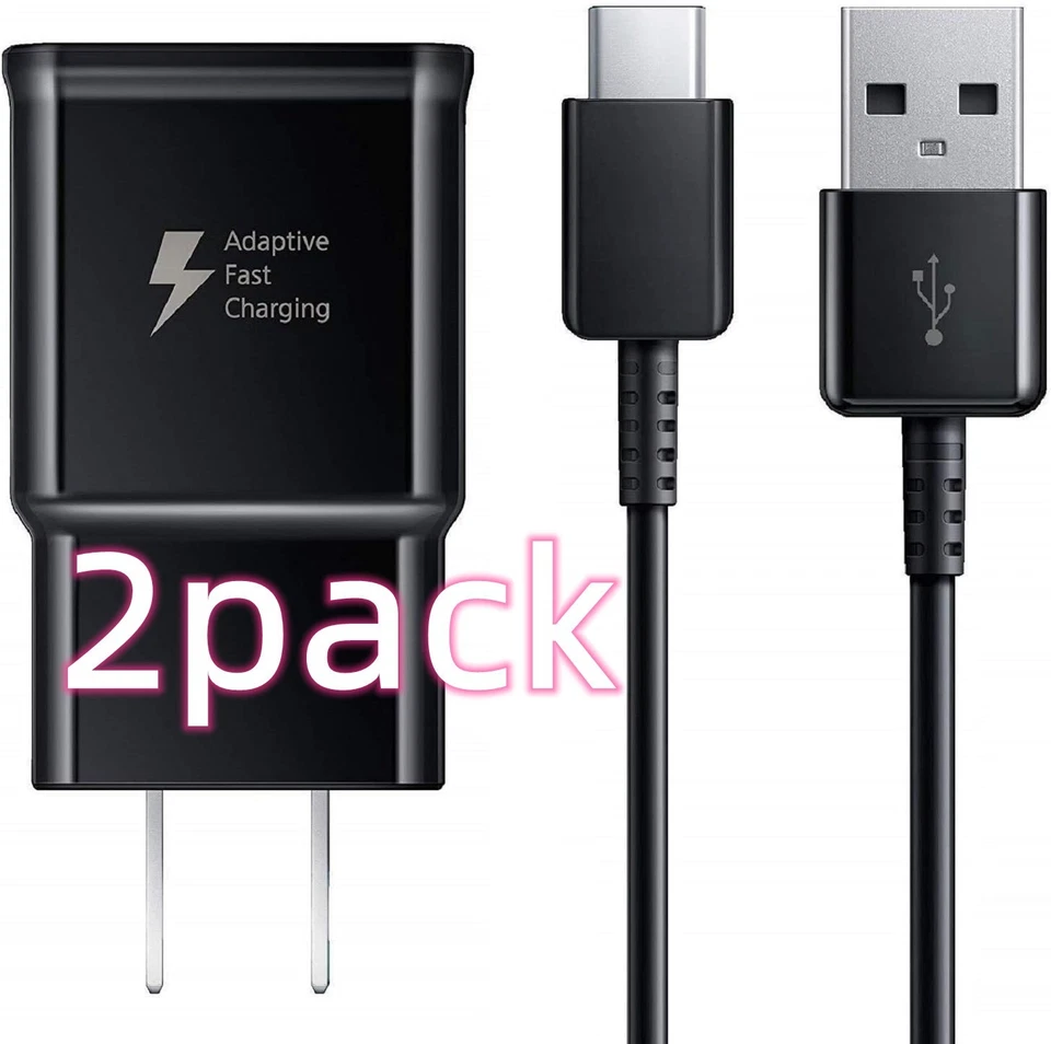 2 PACK Fast Wall Charger Plug + USB Type C Cable For Samsung Galaxy S8 S9 S10 - Image 2 of 4