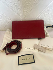 Gucci Microguccissima Red Patent Leather Crossbody Clutch Snap Strap Dust Bag