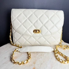 Giani Bernini Womens Crossbody Bag White Quilted with Gold accents & Chain CHIC