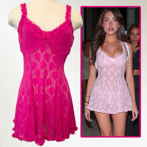 Cinema Etoile Hot Pink Stretch Lace Fit & Flare Babydoll Nightie Slip Dress XL - Picture 10 of 11
