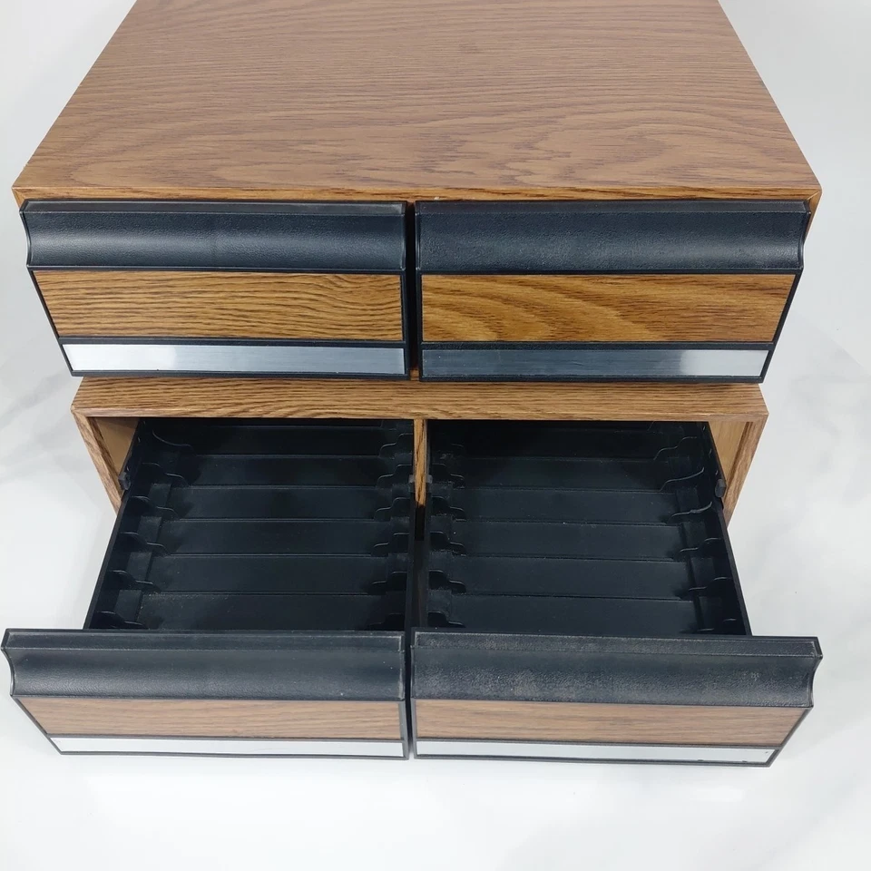 Vintage Video Cassette VHS Holder Storage Cabinet Holds 24 Tapes Faux Wood Lot 2 - Image 2 of 4
