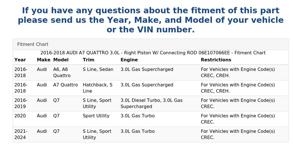 AUDI A7 QUATTRO 2016-2018 3,0 L - pistón derecho con varilla de conexión 06E107066ee Foto 4 de 4