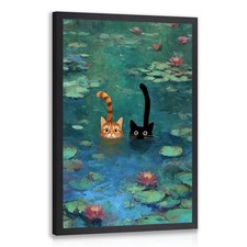 Wood Framed Funny Bathroom Wall Art, Claude Monet Water Lily Pond Wall Decor,...
