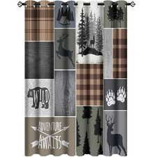 Retro Cabin Bear Deer Blackout Curtains,Country Farmhouse Hunting Theme Wildl...